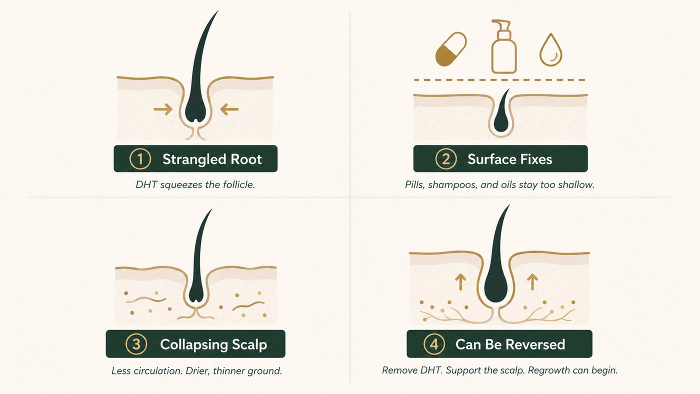 Strangled Root, Surface Fixes, Collapsing Scalp, Can Be Reversed